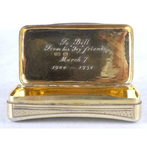 161 - A stunning antique/ Georgian gilt silver snuff box, with decorative case, engraved to interior, 'To ... 