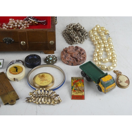 172 - A wooden box containing assortment of collectables etc.