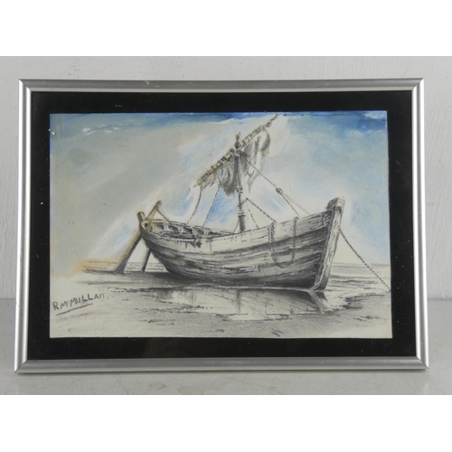 193 - A framed painting of a shipwreck, signed R McMullan.