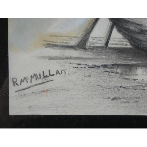 193 - A framed painting of a shipwreck, signed R McMullan.