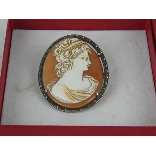 196 - A silver framed cameo brooch.