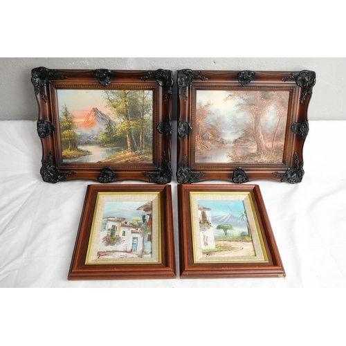 411 - A pair of framed continental oil paintings and another pair.