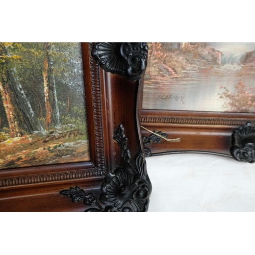 411 - A pair of framed continental oil paintings and another pair.