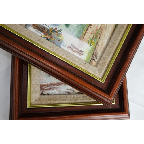 411 - A pair of framed continental oil paintings and another pair.