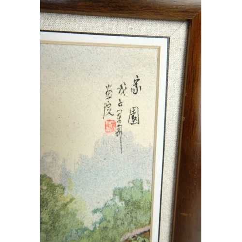 416 - A framed Oriental painting, signed, measuring 34cm x 28cm including frame.