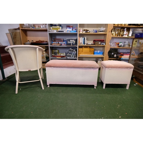 442 - A vintage lloyd loom ottoman and linen basket and chair.