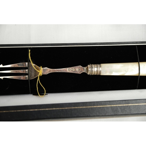 475 - A cased Sterling Silver fork, maker J J Browne & Son, Caterham, 1911.