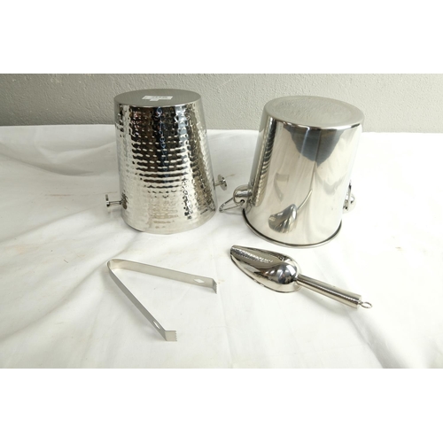 486 - A metal ice bucket with tongs and scoop & another.