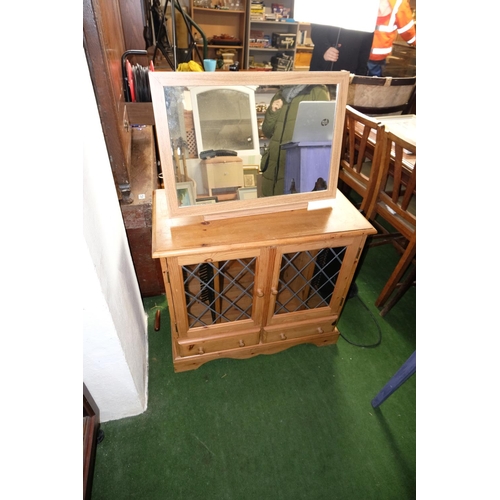 491 - A pine leaded glass unit and a modern dressing table mirror.