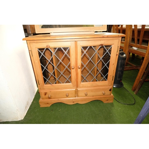 491 - A pine leaded glass unit and a modern dressing table mirror.