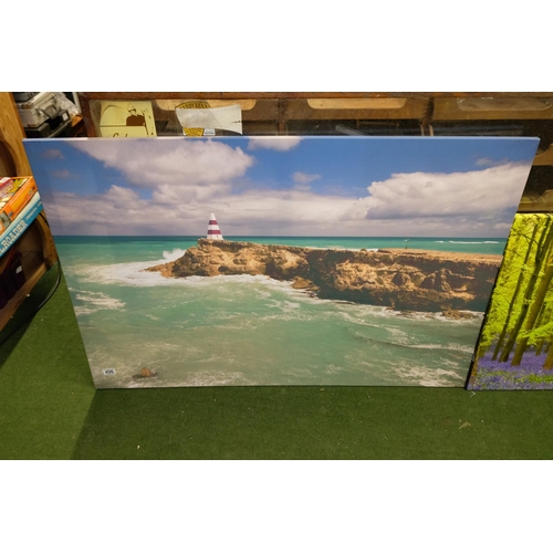 496 - Two large canvas panels of a beach scene and a forest scene.