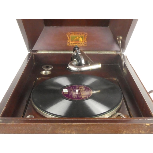 301 - A vintage 'HMV/ His Master's Voice' table top gramophone for restoration. (playing)