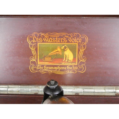 301 - A vintage 'HMV/ His Master's Voice' table top gramophone for restoration. (playing)