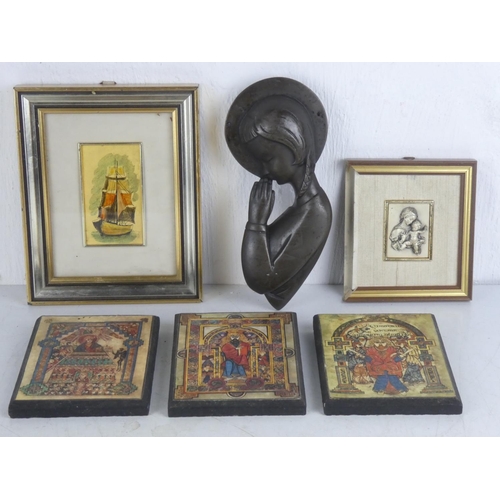 324 - A set of three Religious plaques, a Wild Goose Studio 'Madonna' plaque, and more.