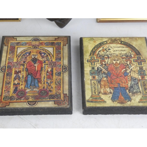 324 - A set of three Religious plaques, a Wild Goose Studio 'Madonna' plaque, and more.