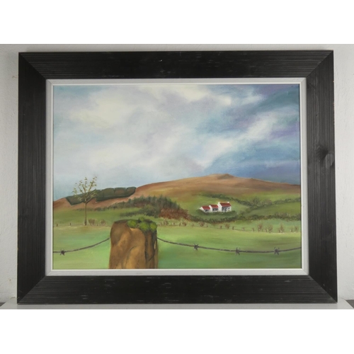 349 - A large framed oil painting, unsigned.