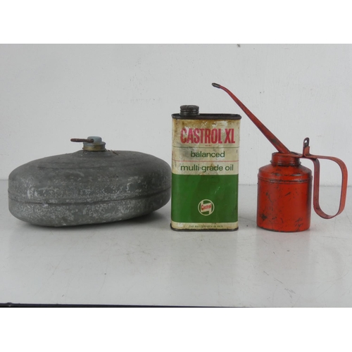 362 - A vintage oil can, a can of Castrol XL oil and more.