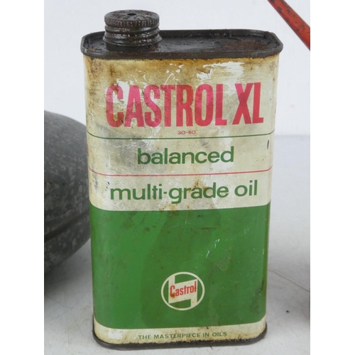 362 - A vintage oil can, a can of Castrol XL oil and more.