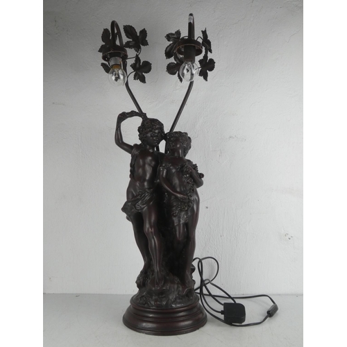 244 - A spelter table lamp with two figures.