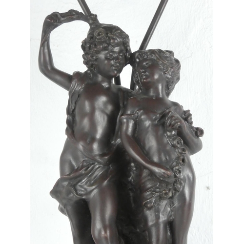 244 - A spelter table lamp with two figures.