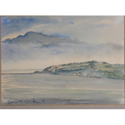 293 - A framed watercolour of a costal scene, signed, measuring 47cm x 37cm.