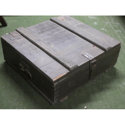 285 - A vintage wooden military ammo crate, measuring 21