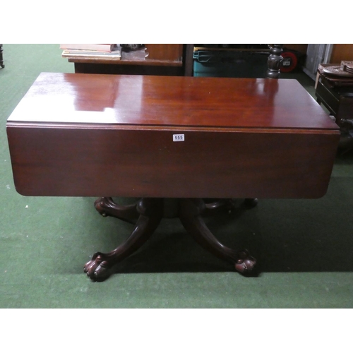 263 - A stunning antique Irish Georgian drop leaf table with drawers & lion paw feet.