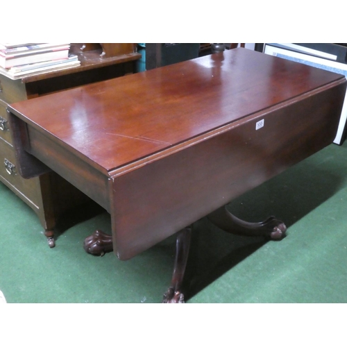 263 - A stunning antique Irish Georgian drop leaf table with drawers & lion paw feet.