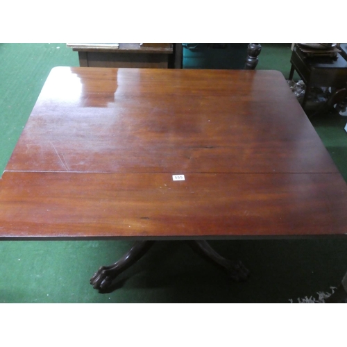 263 - A stunning antique Irish Georgian drop leaf table with drawers & lion paw feet.