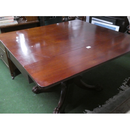 263 - A stunning antique Irish Georgian drop leaf table with drawers & lion paw feet.