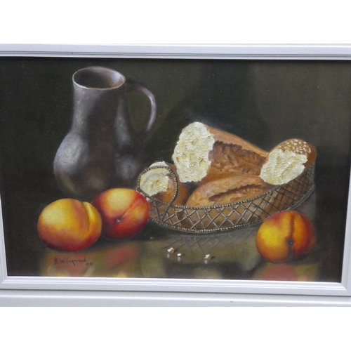 255 - A stunning still life oil painting on board signed B Williamson '08, measuring 29