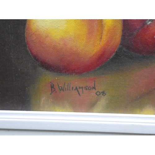 255 - A stunning still life oil painting on board signed B Williamson '08, measuring 29