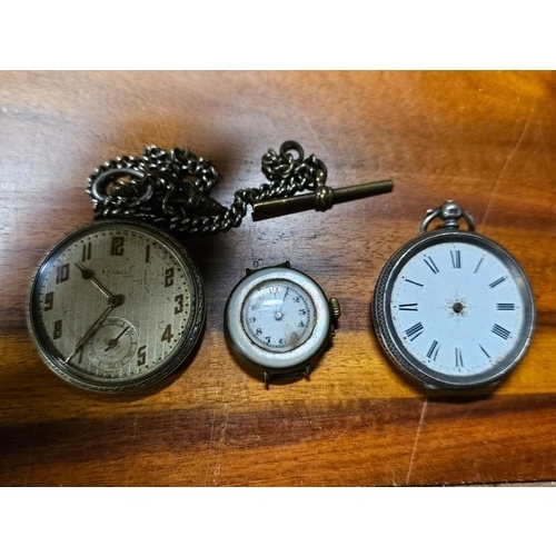 218 - 3 antique pocket watches for repair, to include a silver cased piece & more.