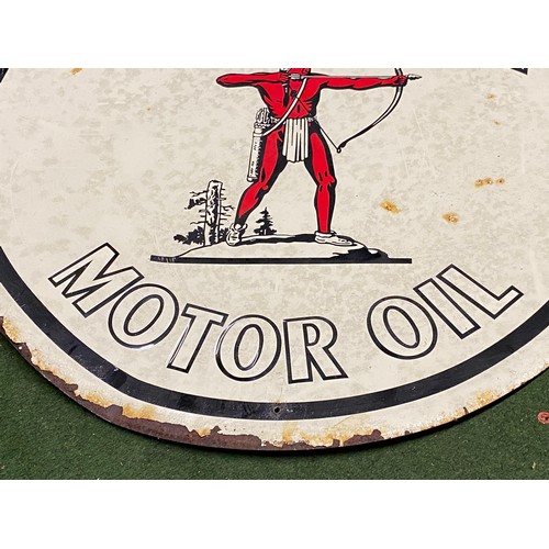 249 - A vintage Archer Motor Oil sign. Measuring 59cm in diameter.