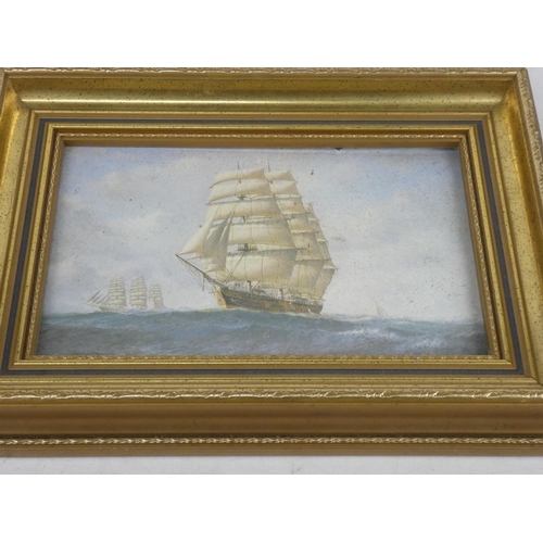 100 - A small gilt framed print of a sailing ship. Measuring approx 33x26cm.