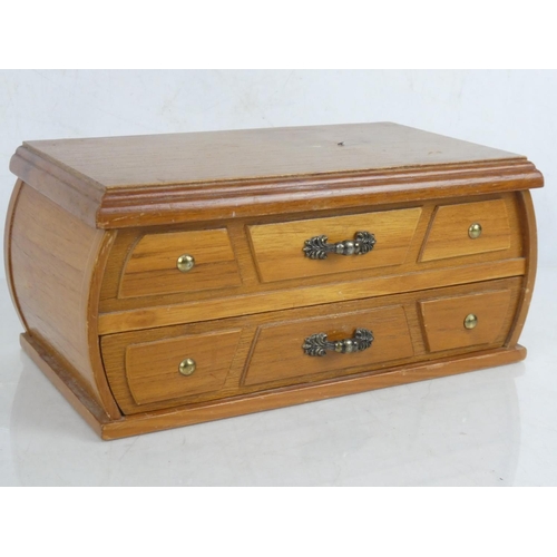 76 - A wooden jewellery box with a lot of assorted costume jewellery, earrings etc.