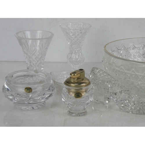 77 - A Tyrone crystal table lighter and ashtray, a Galway crystal lidded butter dish, a Tyrone crystal fo... 