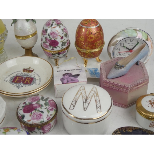 80 - A lot of assorted ceramic trinket egg shaped boxes and more.