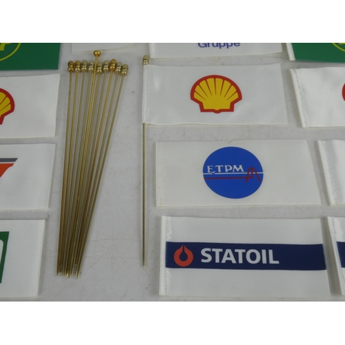 86 - A lot of 25 silk and fabric advertising flags to include Shell, BP, Statoil and more.