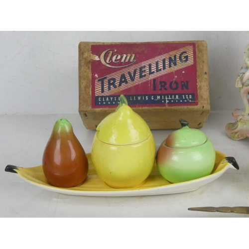 92 - A vintage boxed Clem travelling iron, a vintage Carlton Ware condiment set and more.