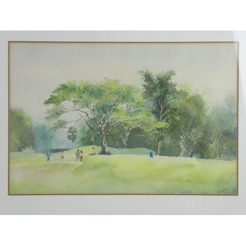 95 - A large framed watercolour of a golfing scene signed by the Artist.  Frame measuring approx 73x54cm.