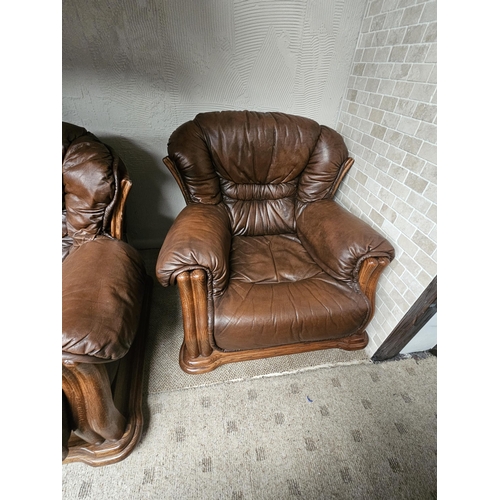 2 - A 3 piece cottage suite in brown leather (3+2+1)