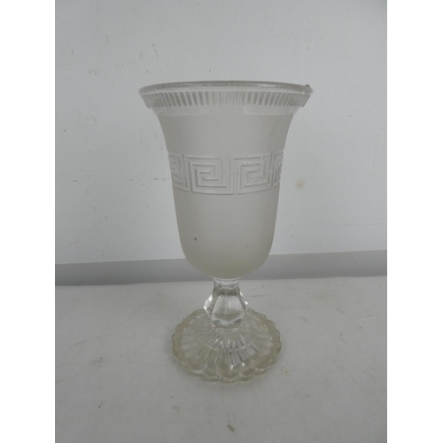 51 - An antique pressed glass vase with frosted detail, measuring 26cm.