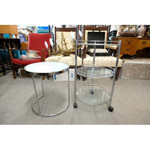 327 - Two circular occasional metal framed tables, measuring 27