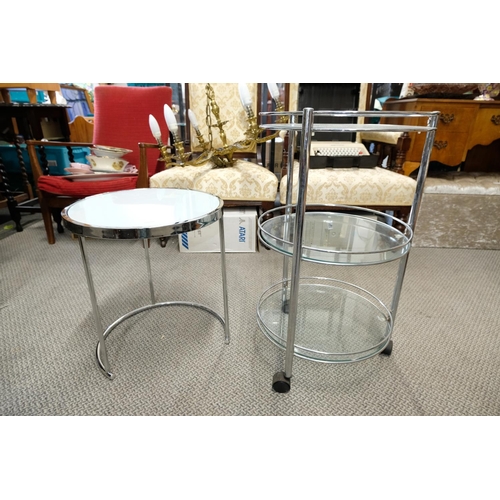 327 - Two circular occasional metal framed tables, measuring 27