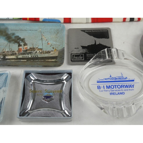 115 - A vintage glass souvenir ashtray from Portrush and more, and a collection of vintage souvenir tea to... 