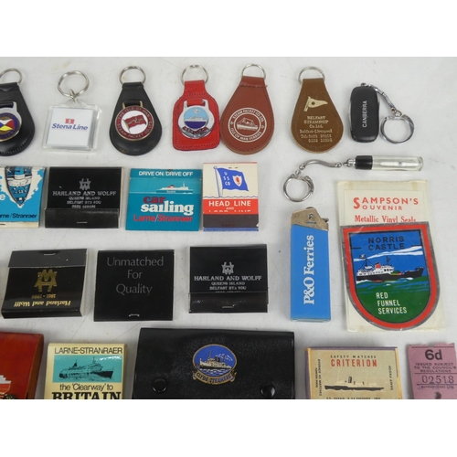 116 - A collection of vintage matchboxes and keyrings to include London, Sealink, British Rail and more.