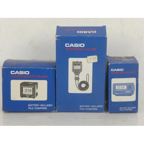 147 - 3 boxed Casio items to include stopwatch & 2 alarm clocks.