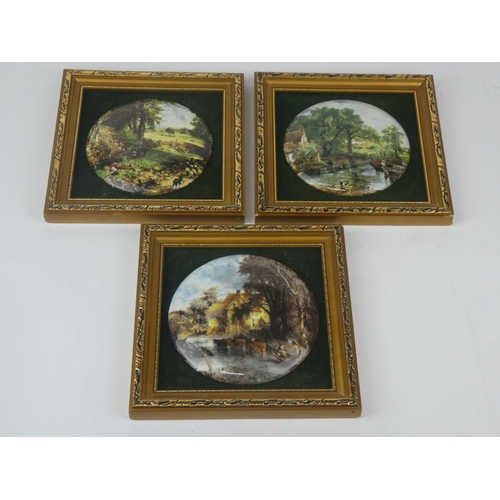 158 - A set of 3 framed ceramic miniature paintings.