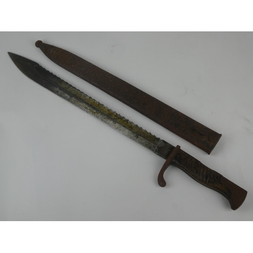 160 - A WW1 era German Saw/ Butcher back bayonet, produced by JH Becker - Solingen, complete with scabbard... 